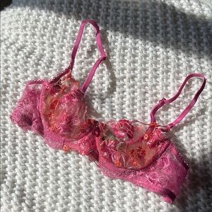 Honey Birdette Pink Floral Lace Bra